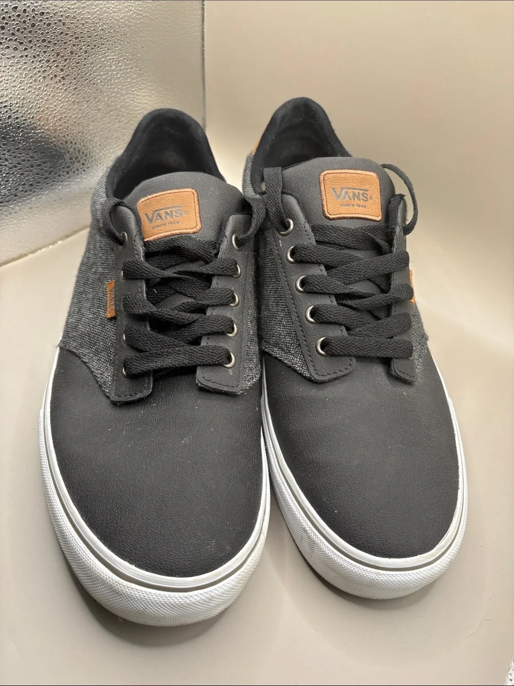 Vans Atlas Deluxe Black Canvas & Charcoal Low-Top Sneakers with Brown Accents